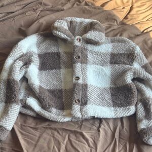 Plaid Fleece Jacket in Mocha Brown
